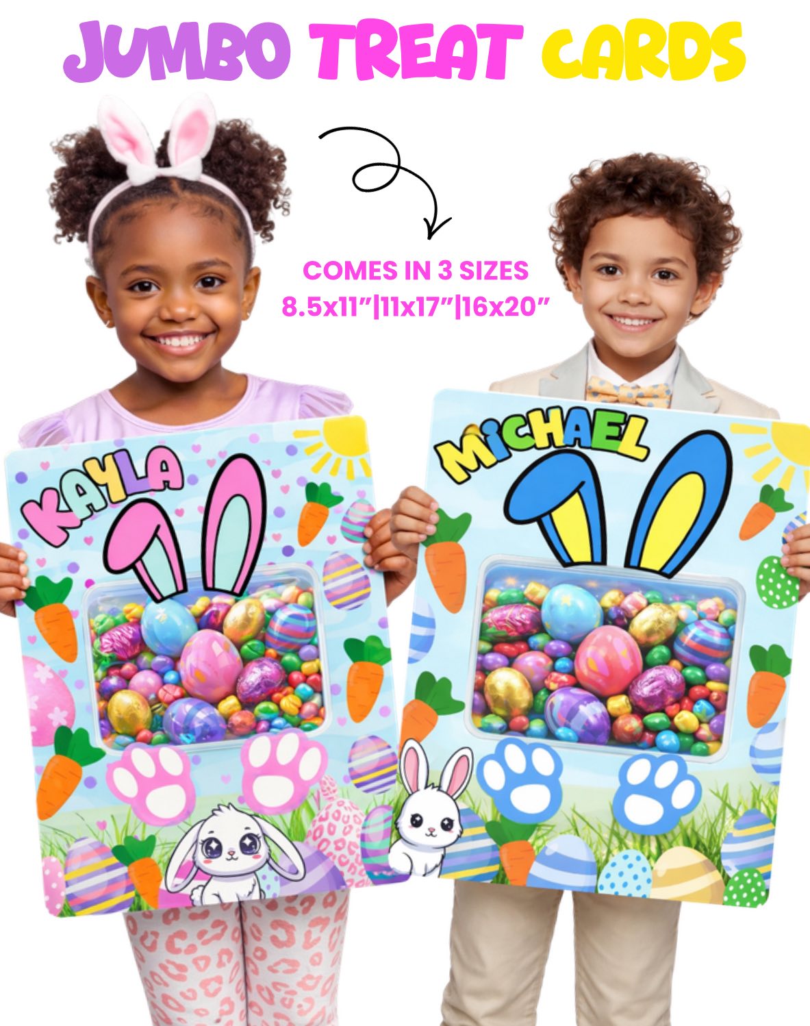 Jumbo Easter Basket Kit PNG | Personalized Bunny Name Design | Custom Easter Treat Card & Bucket Label | Printable Easter Party Decor for Kids