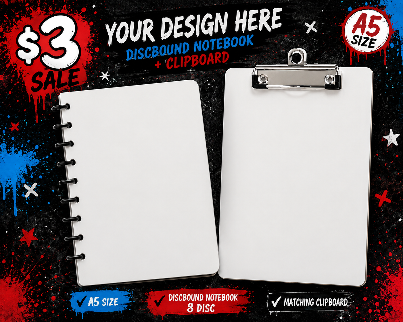 CUSTOM A5 NOTEBOOK + CLIPBOARD STL SET