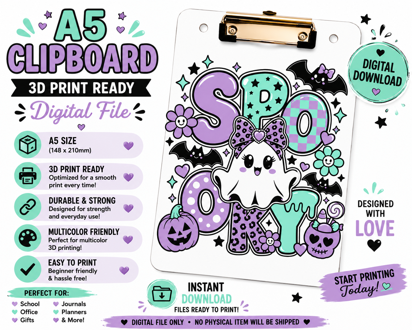 A5 Spooky Clipboard STL File | 3D Print Ready | Digital Download | Printable Clipboard | Instant Download (Copy) (Copy)