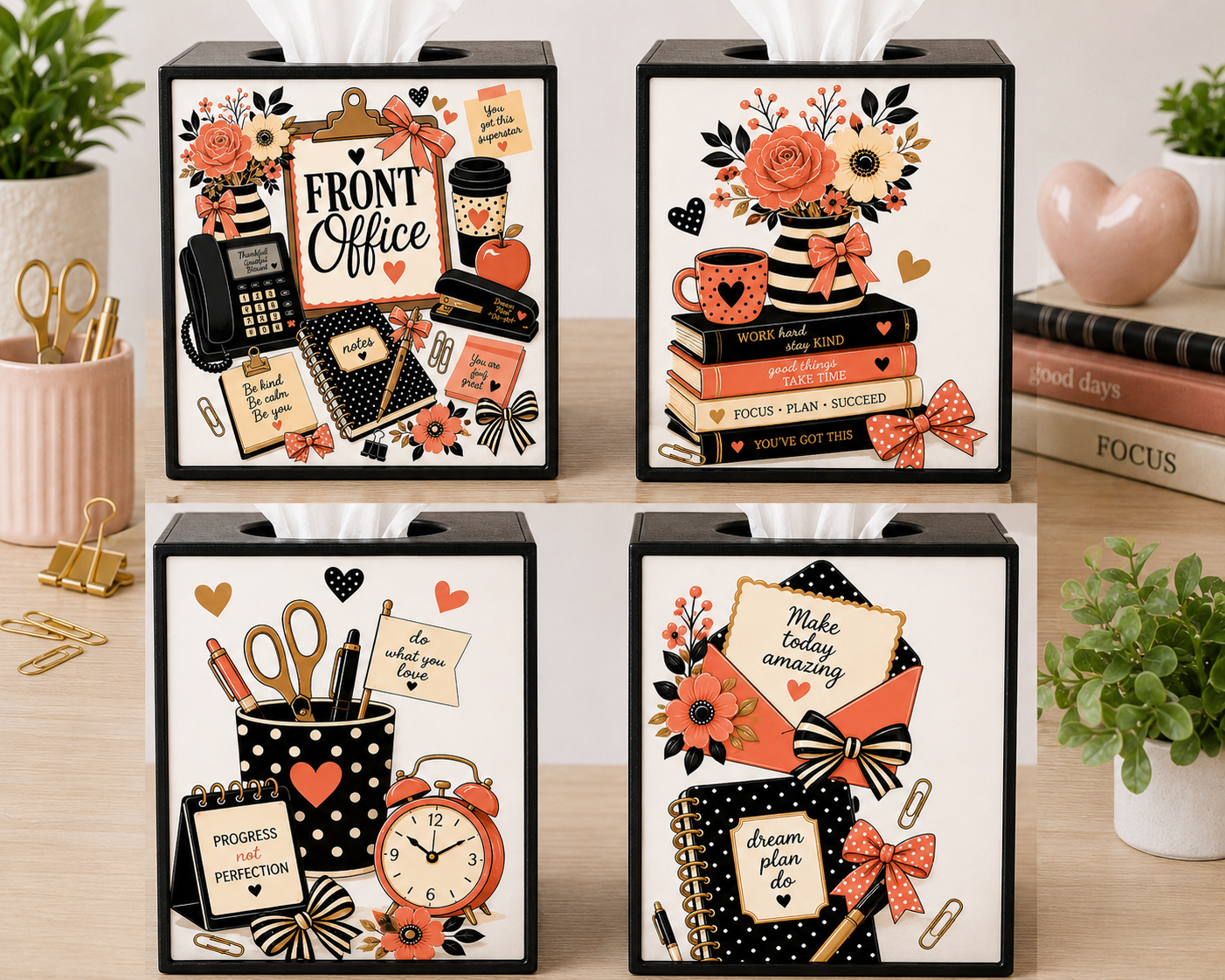 Interchangeable Tissue Box Panel STL Set of 4 – Front Office Collection | $3 Digital Download