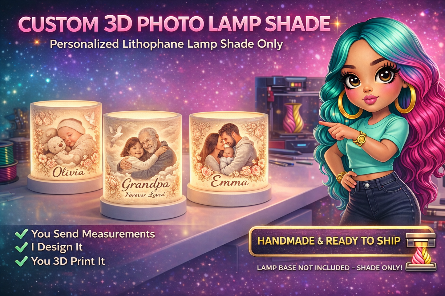 Custom 3D Photo Lampshade ONLY Printed | Lithophane Lamp | Custom Lamp for Resellers