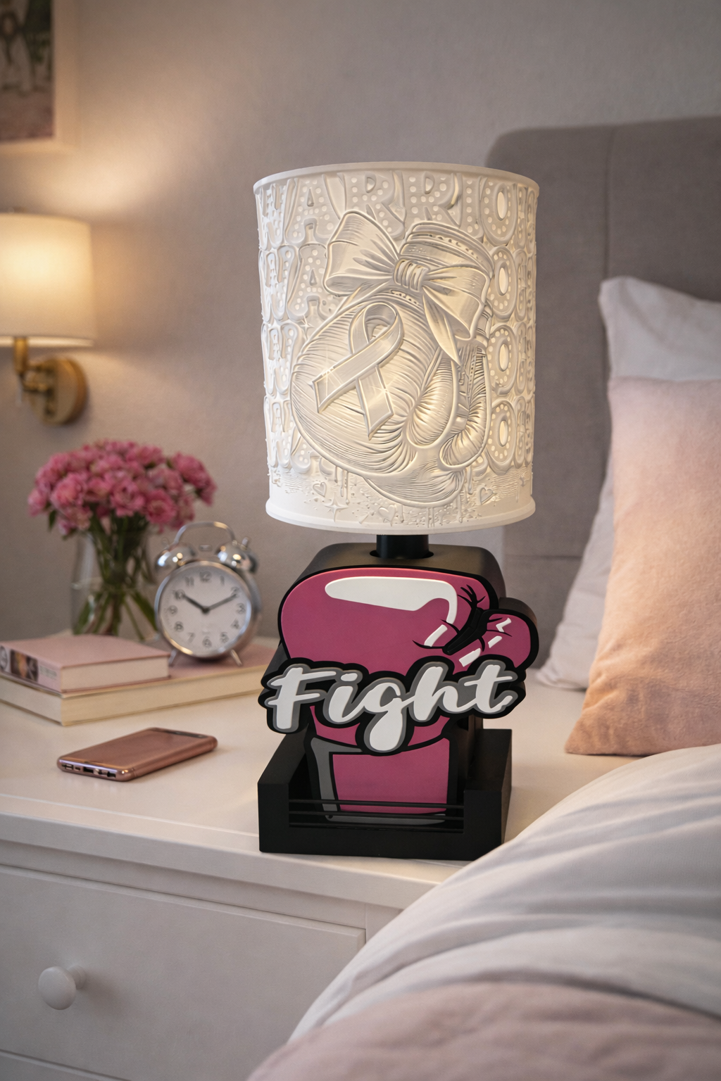 Breast Cancer Awareness Lamp – Fight Cancer Gift – Pink Ribbon Night Light – Survivor Gift – Encouragement Lamp – Cancer Support Decor