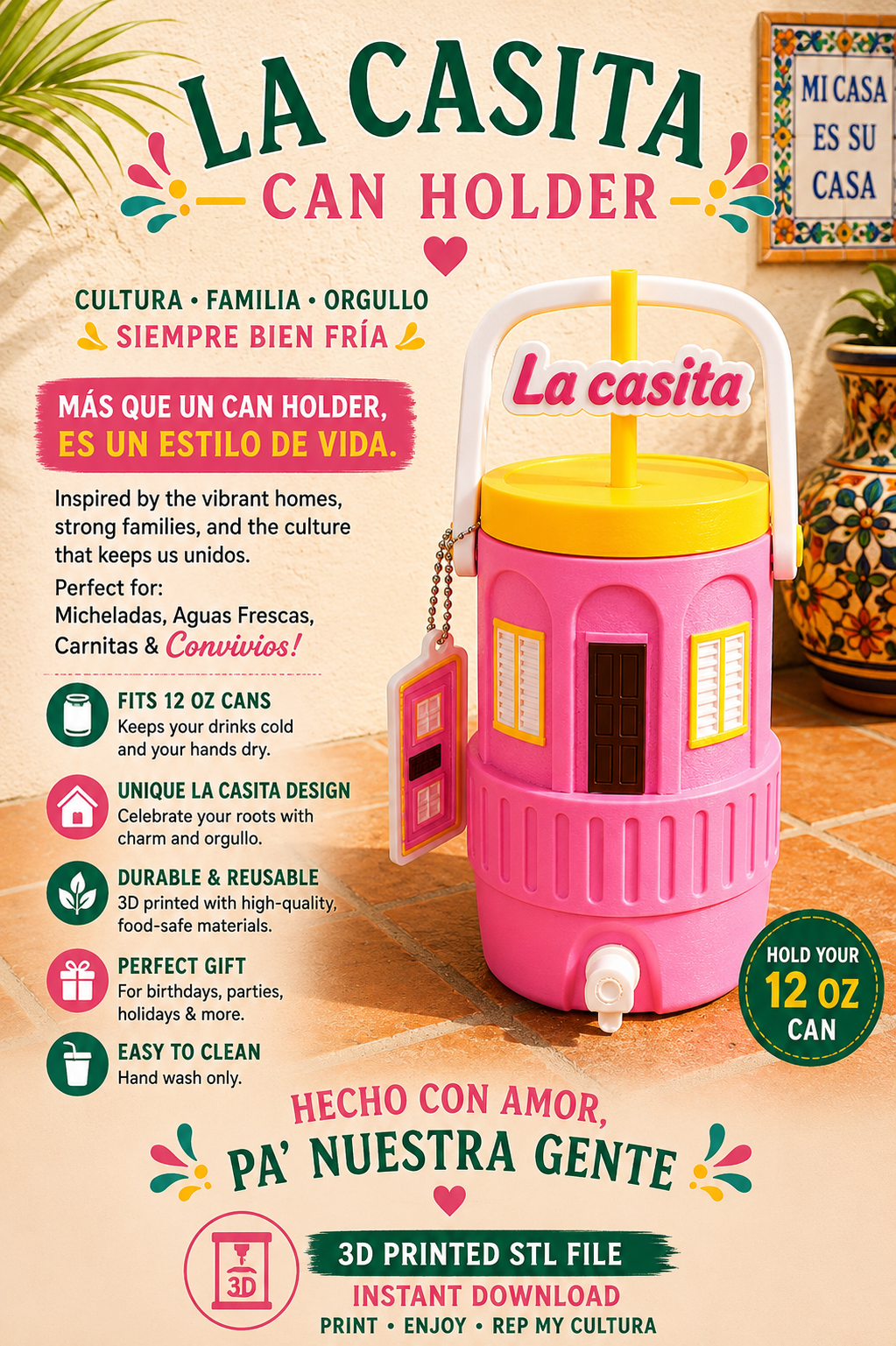 La Casita Can Holder STL File – Instant Digital Download