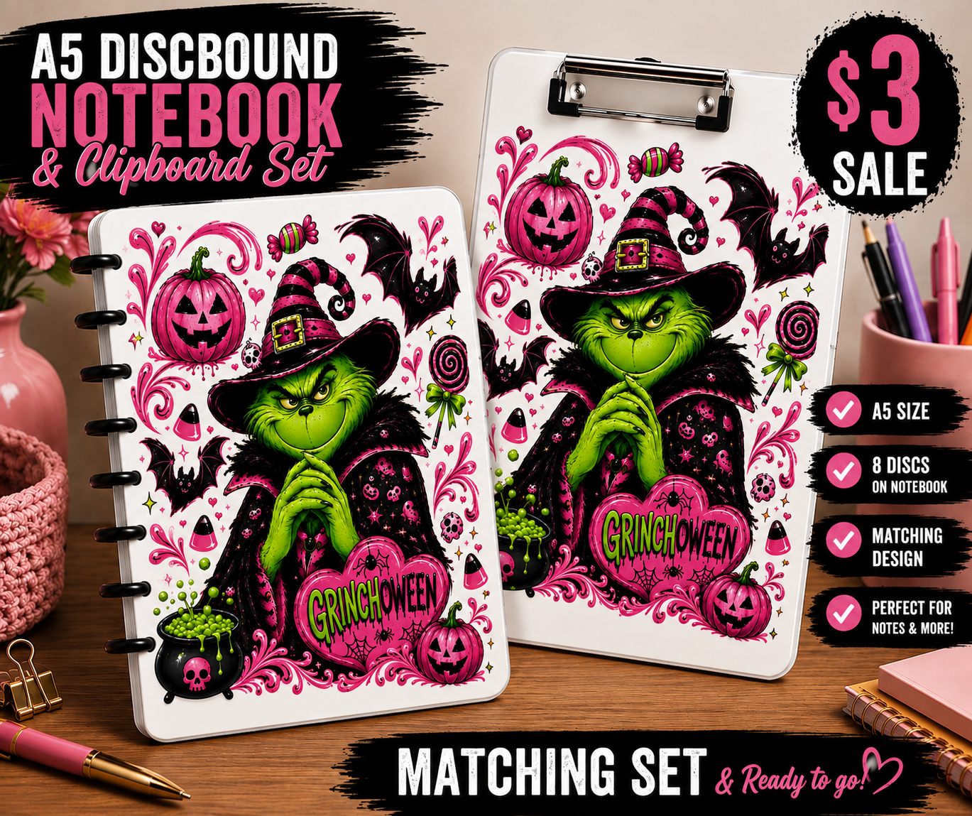 A5 Pink and Green Guy Discbound Notebook + Clipboard Set | STL/3MF Digital Files | 3D Print Ready