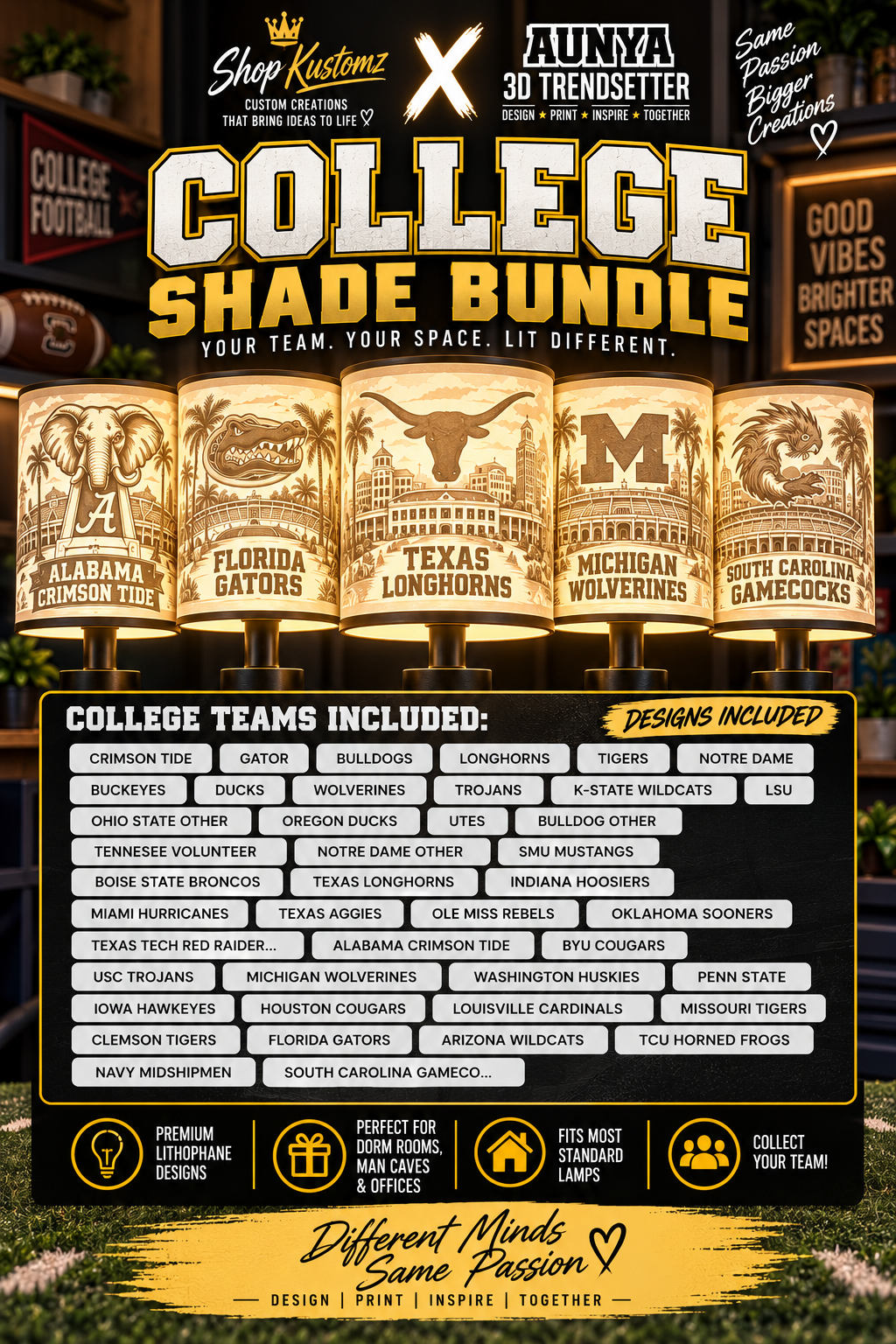 College Sports Theme Inspired Lithophane Lampshade