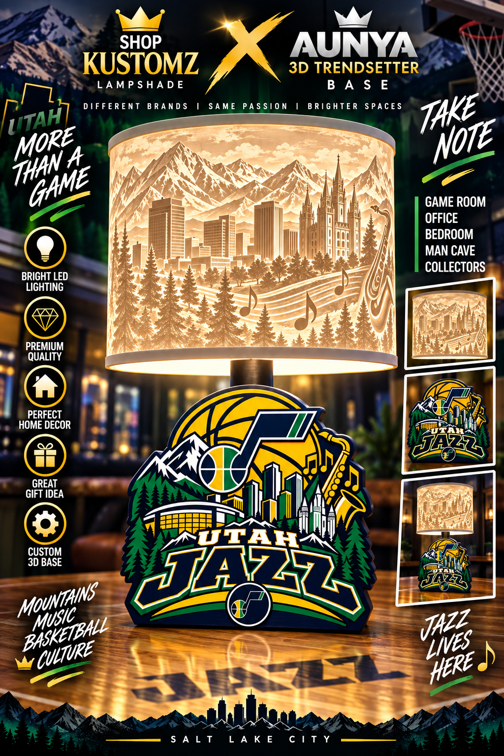 Basketball Team-Inspired Lithophane Lamp Shade | Shade Only | 3D Printed