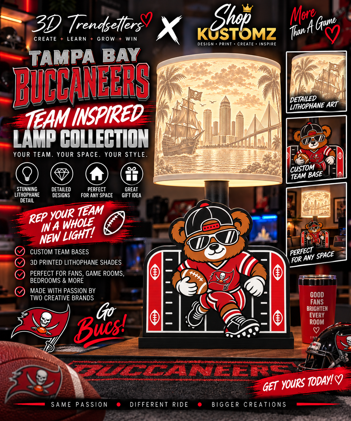 32-Team Football BEAR MALE Lithophane Lampshade Bundle | Digital Download | Lampshades Only