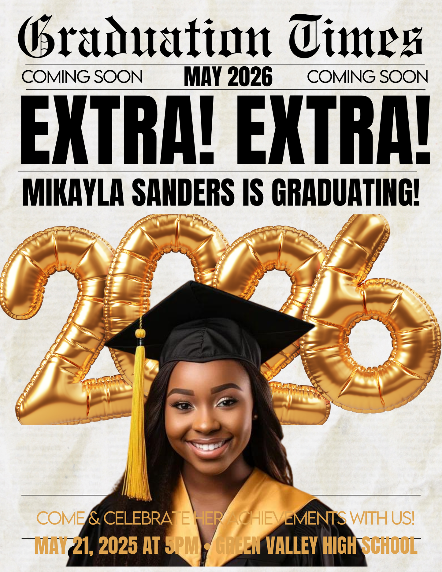 2026 Graduation Newspaper | Set of 4 Editable Canva Templates | Senior Keepsake | Custom Grad Gift | Graduation Announcement