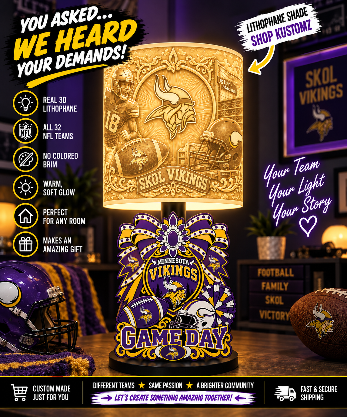 VIKINGS Female Sports Theme Inspired Lithophane Lampshade