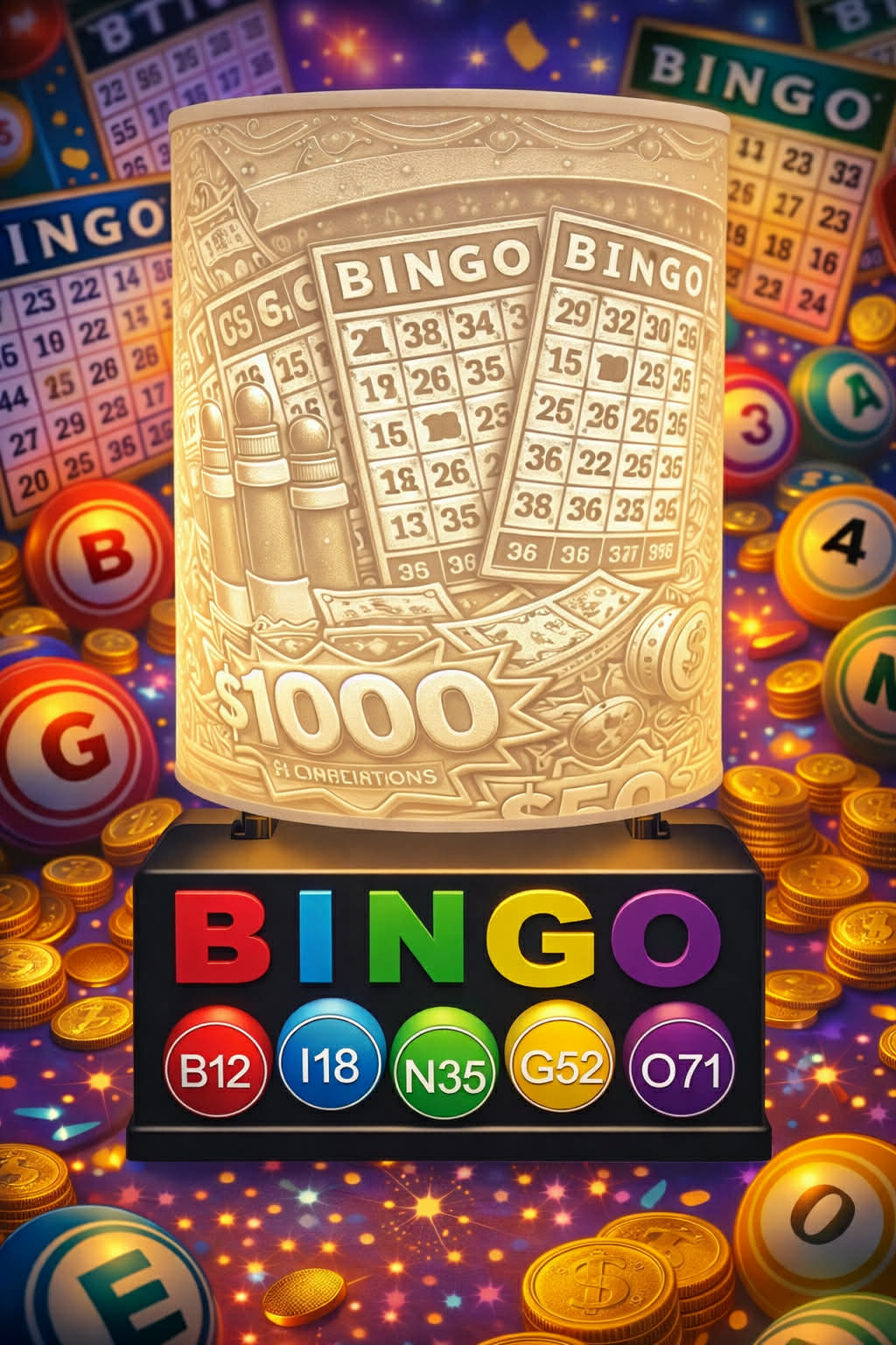 Bingo Lamp Base STL File | 3D Print Ready | Instant Download + PNG Included | DIY Lamp Base Design