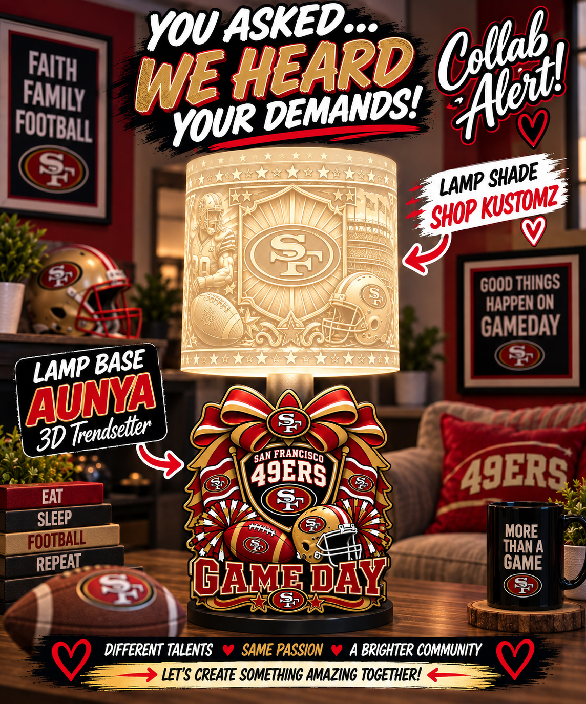 49ers Female Sports Theme Inspired Lithophane Lampshade