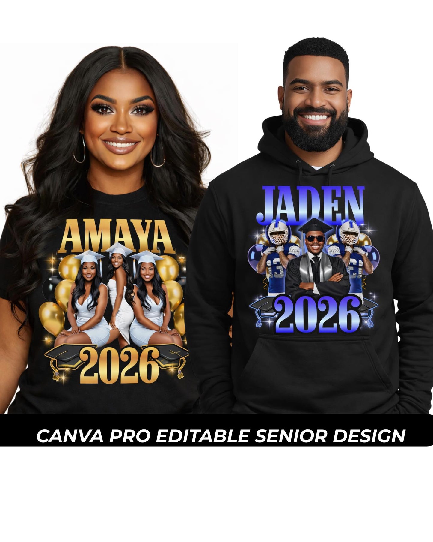 2026 Senior Shirt Canva Template | Editable Graduation Photo Collage Design | Custom Name Grad PNG | Canva Pro Digital Download
