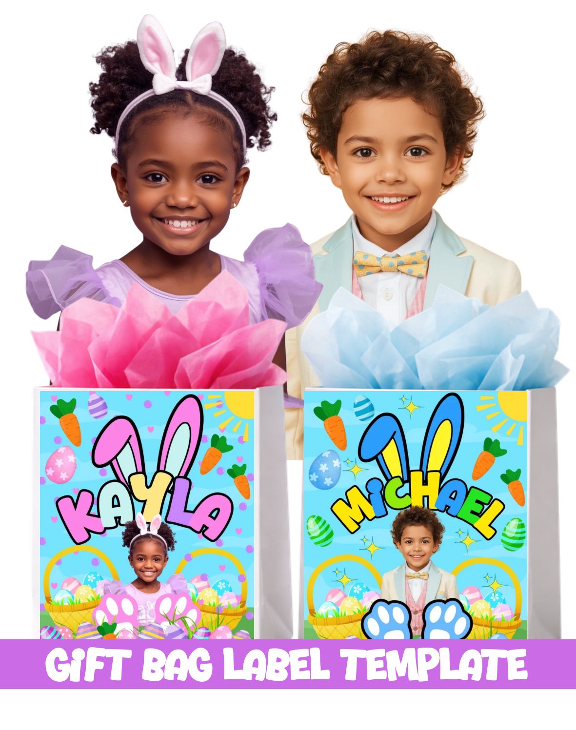 Jumbo Easter Basket Kit PNG | Personalized Bunny Name Design | Custom Easter Treat Card & Bucket Label | Printable Easter Party Decor for Kids