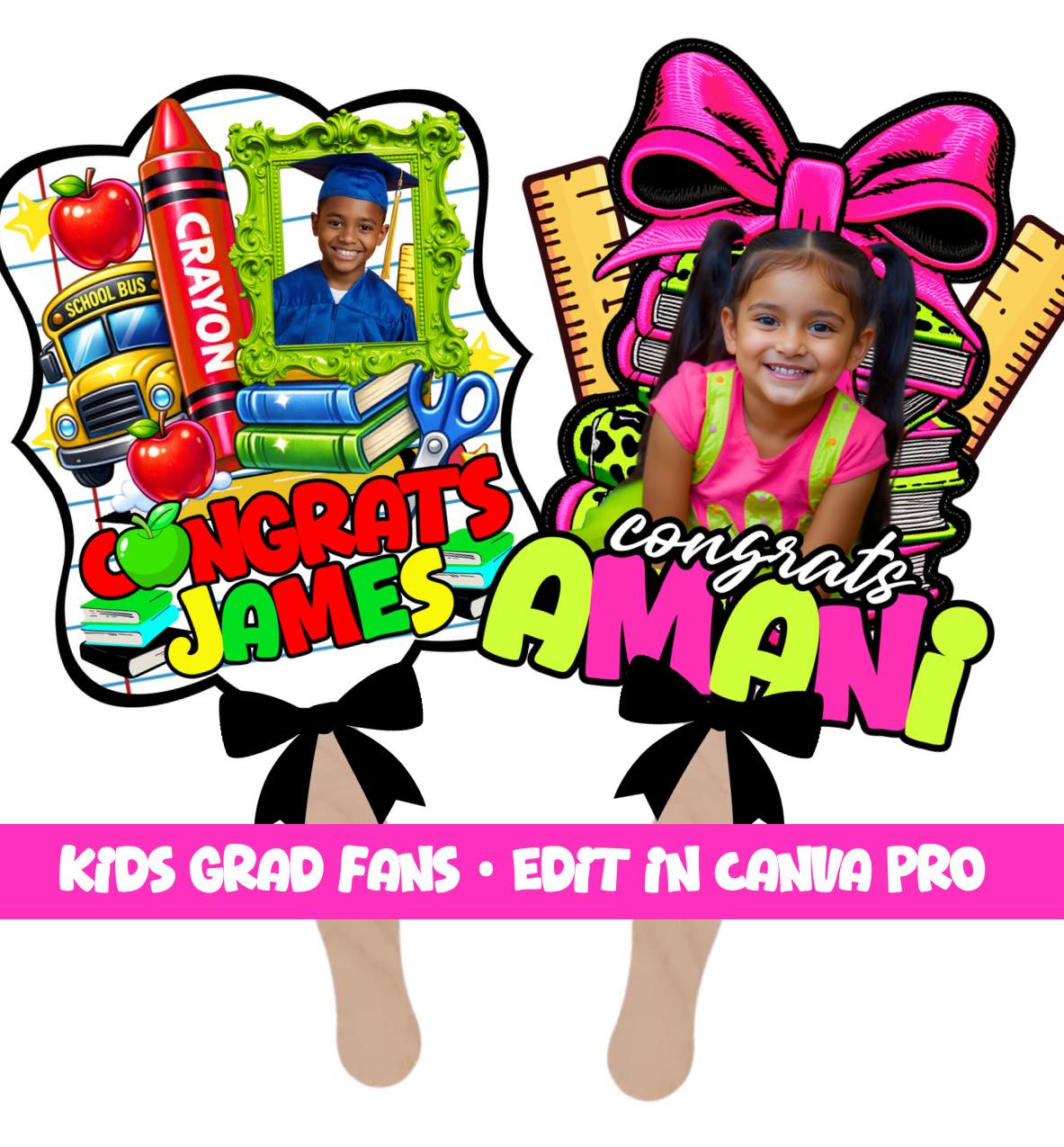 Kids Graduation Fan Canva Template | Editable Preschool & Kindergarten Grad Hand Fan | Custom Congrats Fan | End of School Party | Canva Pro