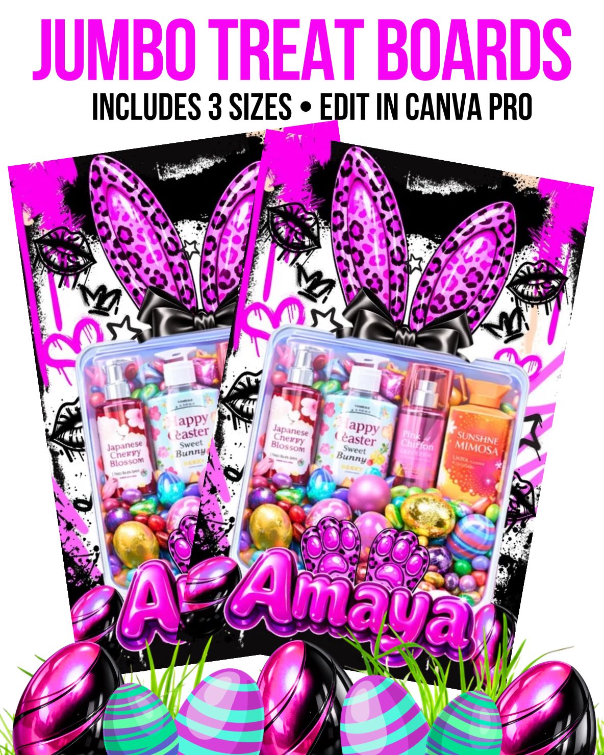 Jumbo Easter Treat Board Canva Template | Editable Bunny Snack Board | Personalized Easter Candy Tray | 3 Sizes Included | Instant Download