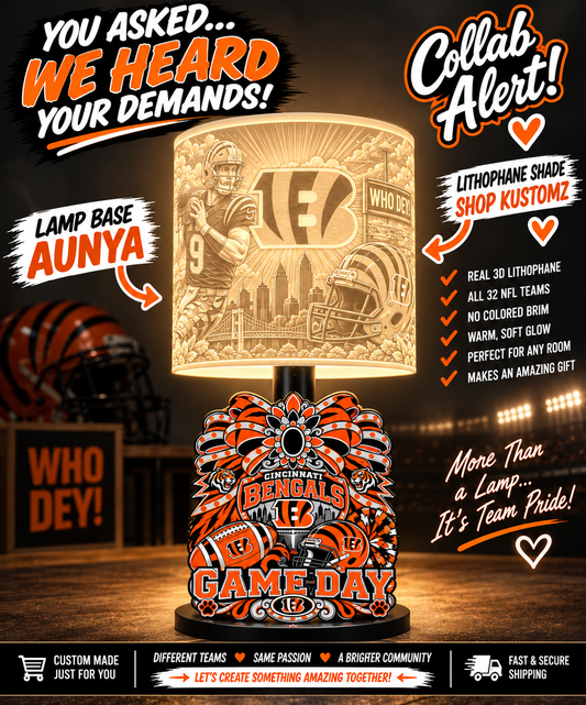 BENGALS Female Sports Theme Inspired Lithophane Lampshade