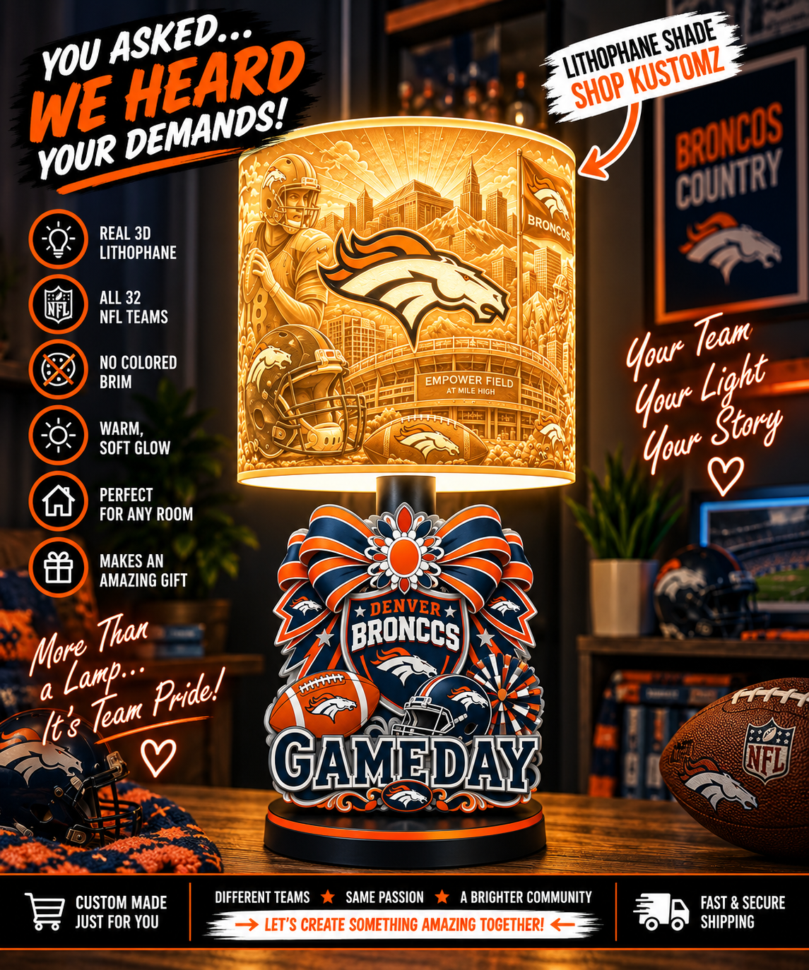BRONCO Female Sports Theme Inspired Lithophane Lampshade