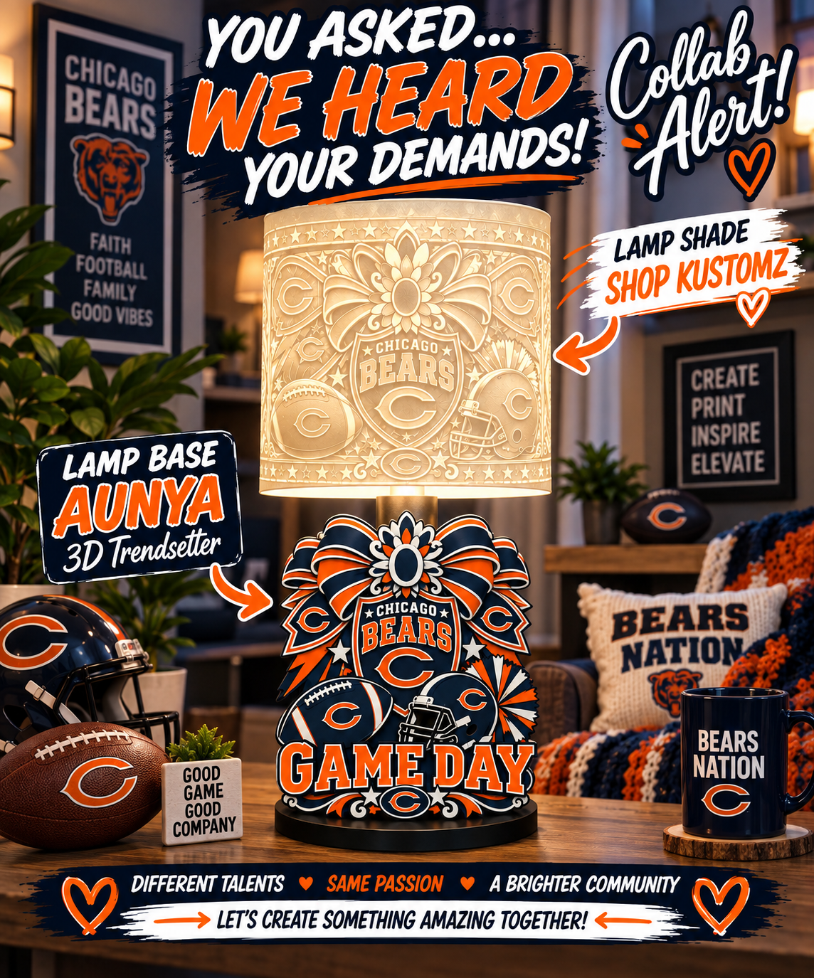 Bears Female Sports Theme Inspired Lithophane Lampshade