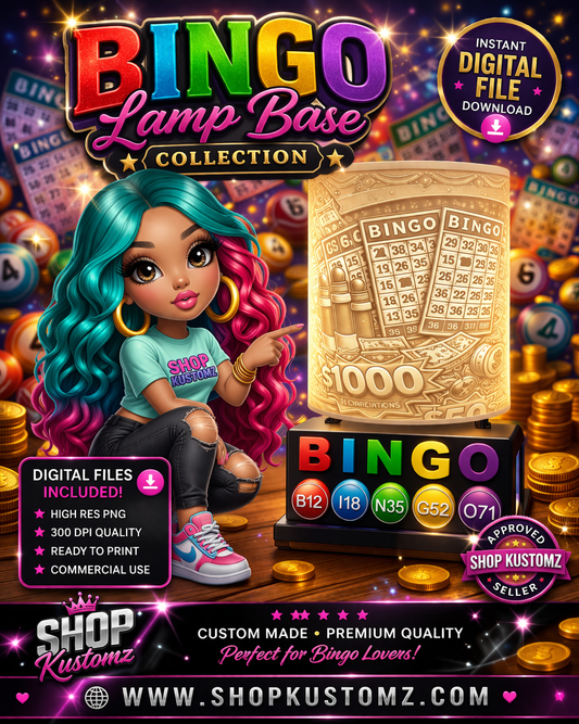 Bingo Lamp Base STL File | 3D Print Ready | Instant Download + PNG Included | DIY Lamp Base Design