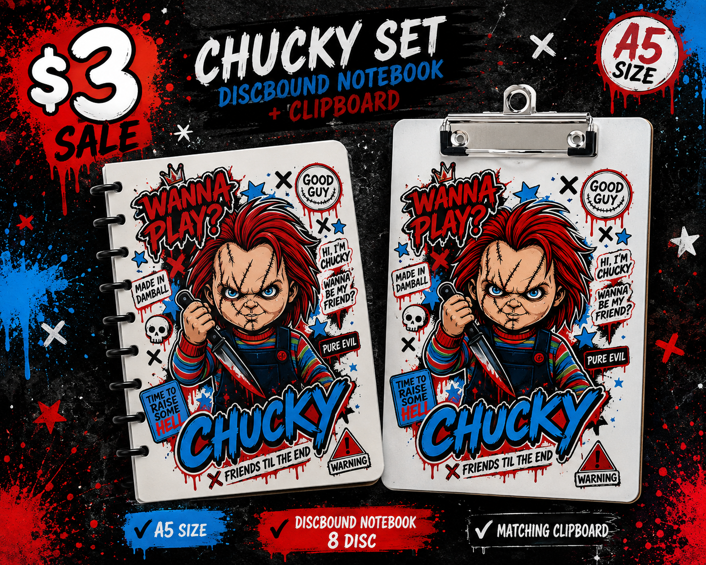 Chucky-Inspired A5 Discbound Notebook & Clipboard STL Set | Digital Download | $3 Sale