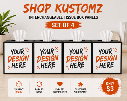CUSTOM INTERCHANGEABLE TISSUE BOX PANELS – SET OF 4 | YOUR DESIGN