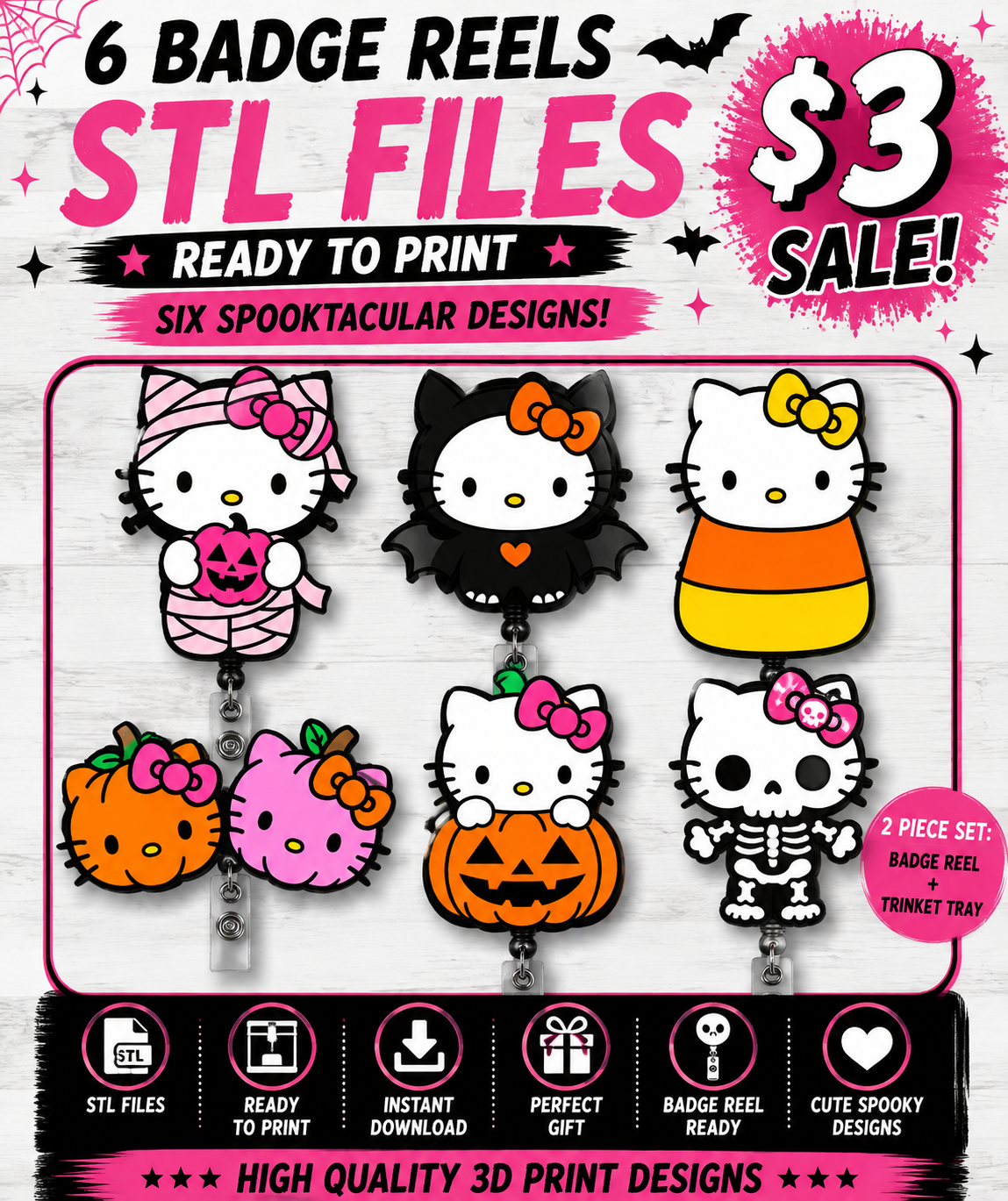 Halloween Kitty Badge Reel STL Set – 5 Designs | Digital Download