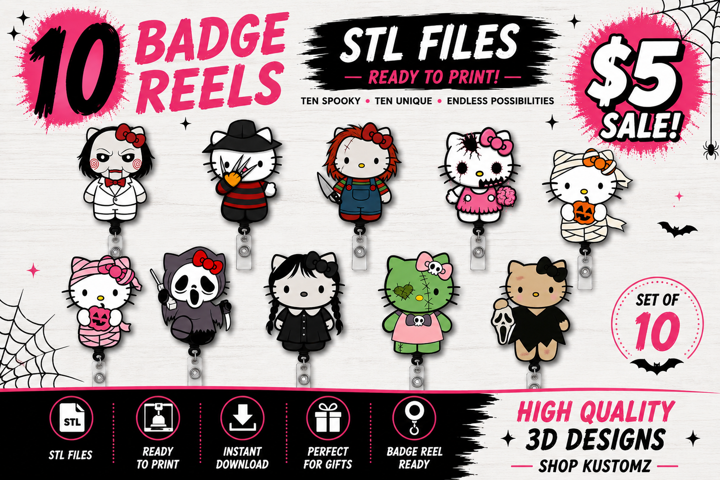 Halloween Horror Kitty Badge Reel STL Bundle – Set of 10