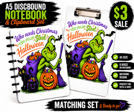 A5 Green Guy Halloween Cat  Discbound Notebook + Clipboard Set | STL/3MF Digital Files | 3D Print Ready (Copy) (Copy)