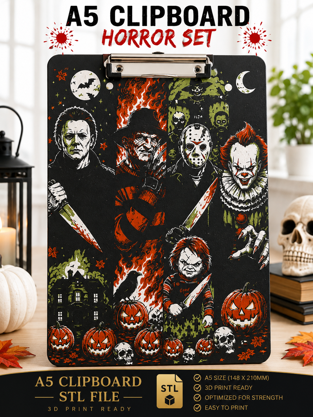 A5 Horror Clipboard STL File | 3D Print Ready | Halloween Clipboard | Digital Download | Printable Clipboard | Instant Download