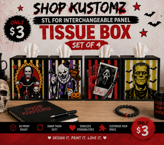Halloween Interchangeable Tissue Box Panels STL | Set of 4 Horror Designs | Digital Download | 3D Printable Panels Only