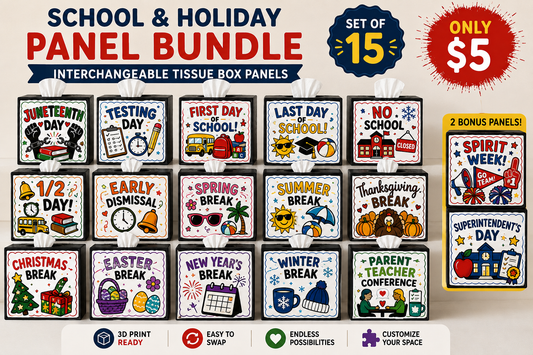 School & Holiday Interchangeable Tissue Box Panels – STL Digital Download