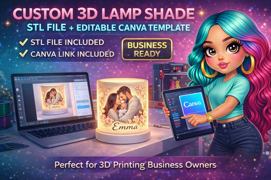 Custom 3D Lamp Shade STL File + Canva Editable Template | Business Ready Lithophane Design | Resell Ready 3D Print File | Commercial Use