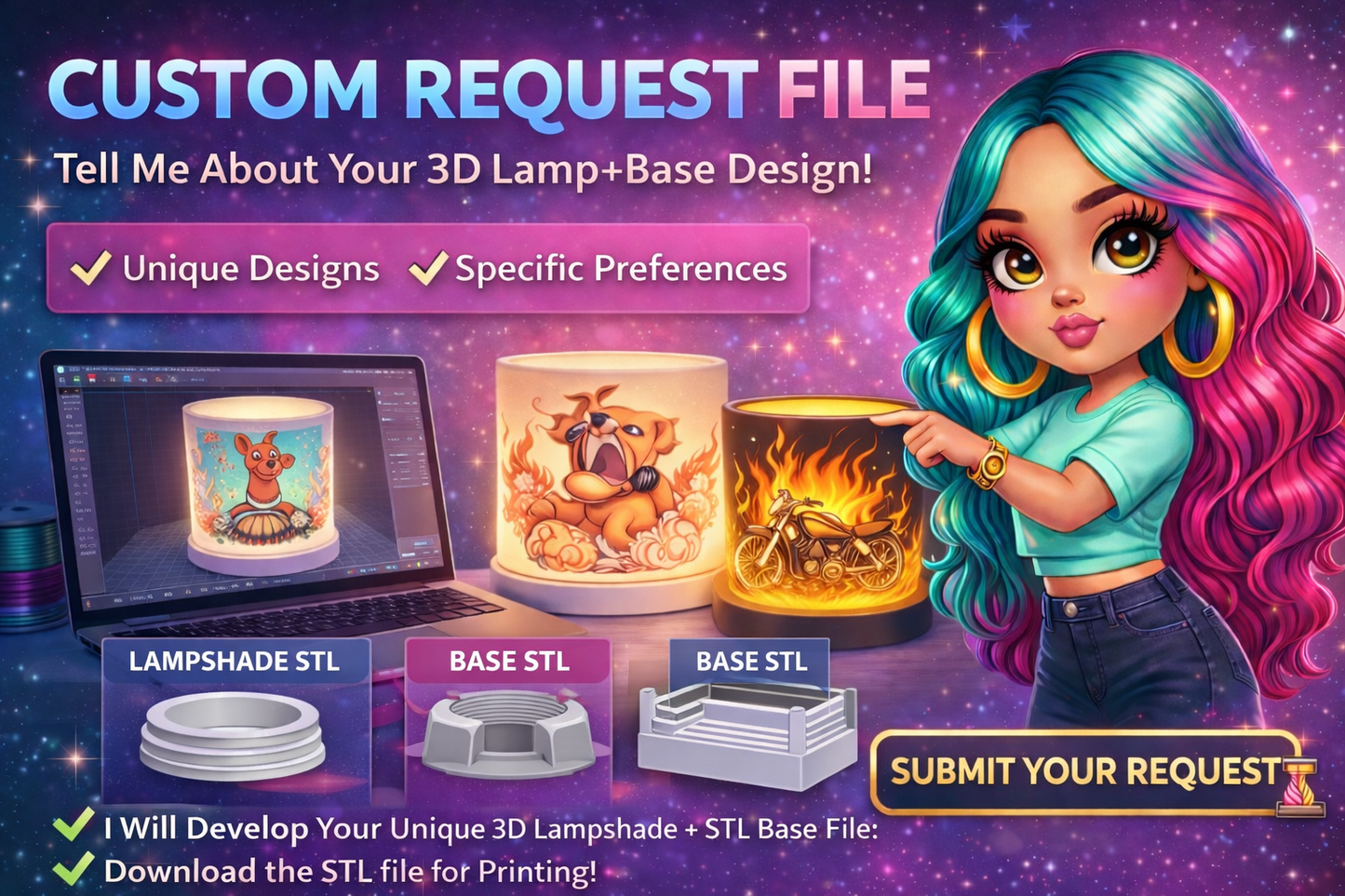 Custom 3D STL File – Lamp Base & Lampshade Design