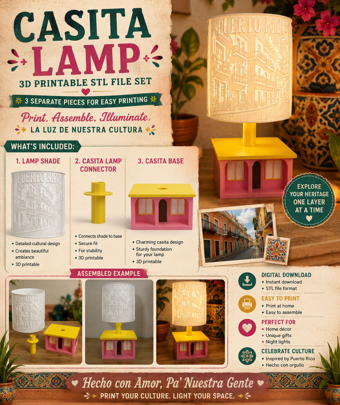 Casita Lamp STL File Set – Puerto Rican Heritage 3D Printable Lamp