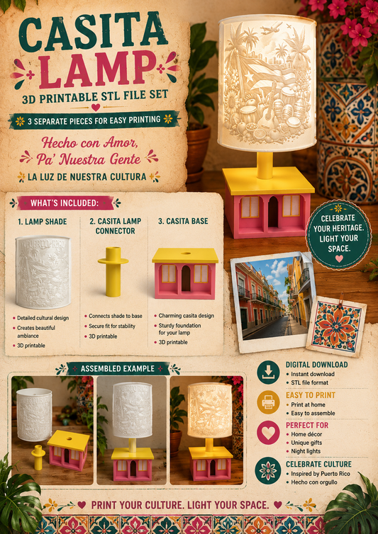 Casita Lamp STL File Set – Puerto Rican Heritage 3D Printable Lamp