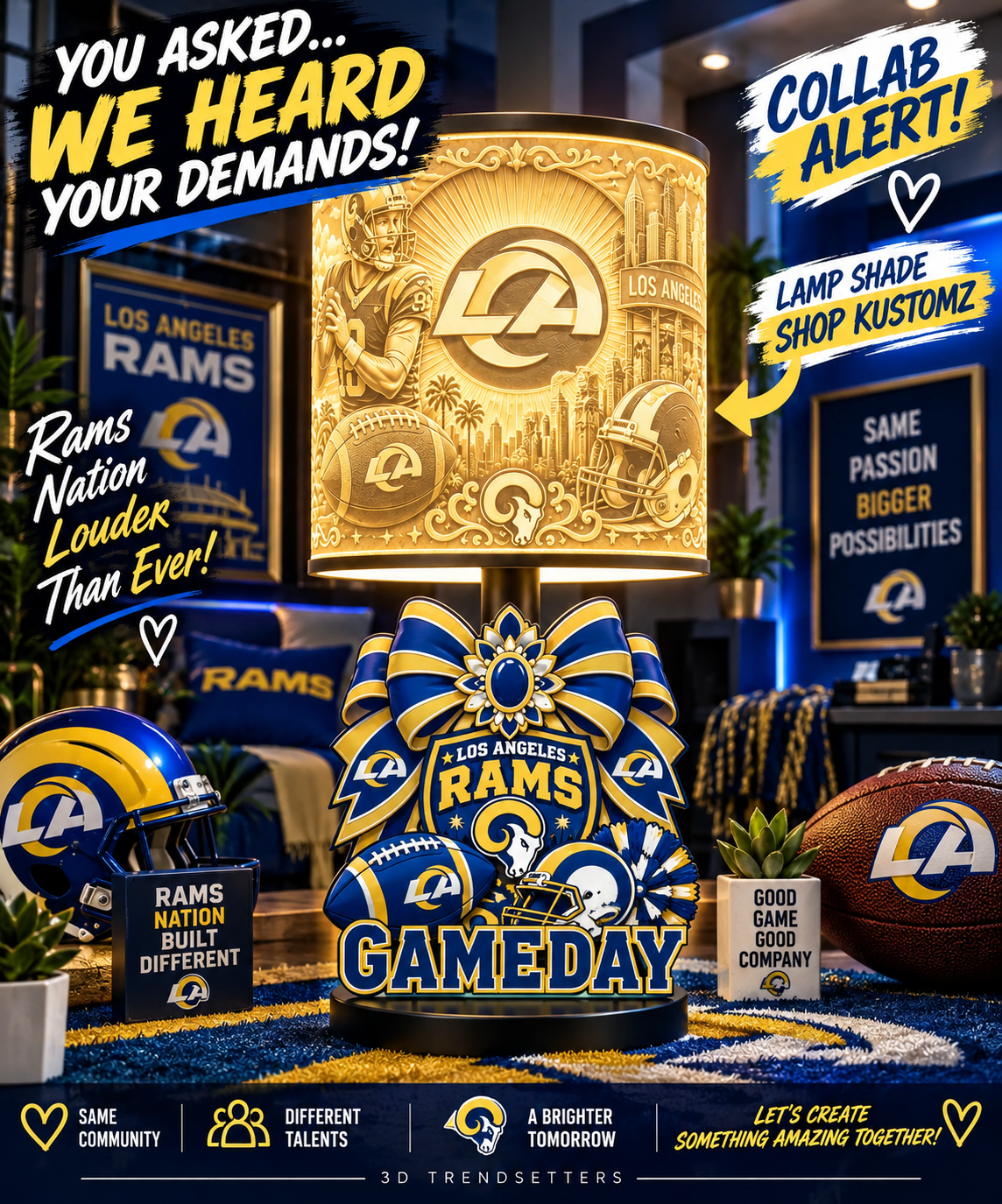 RAMS Female Sports Theme Inspired Lithophane Lampshade
