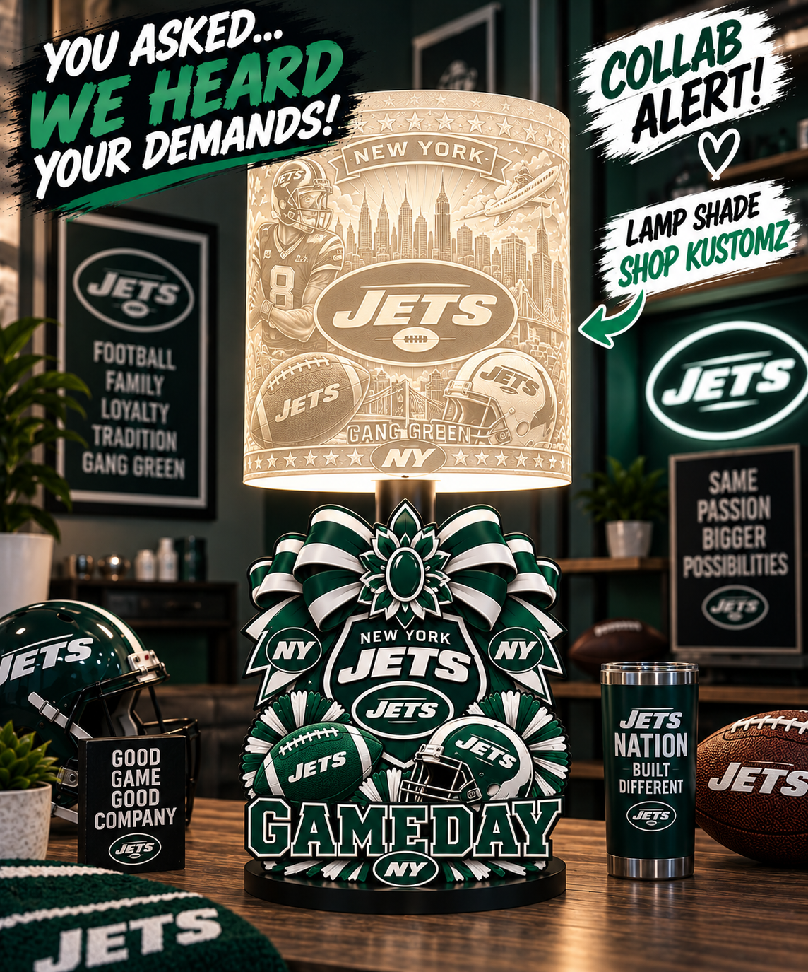 JETS Female Sports Theme Inspired Lithophane Lampshade