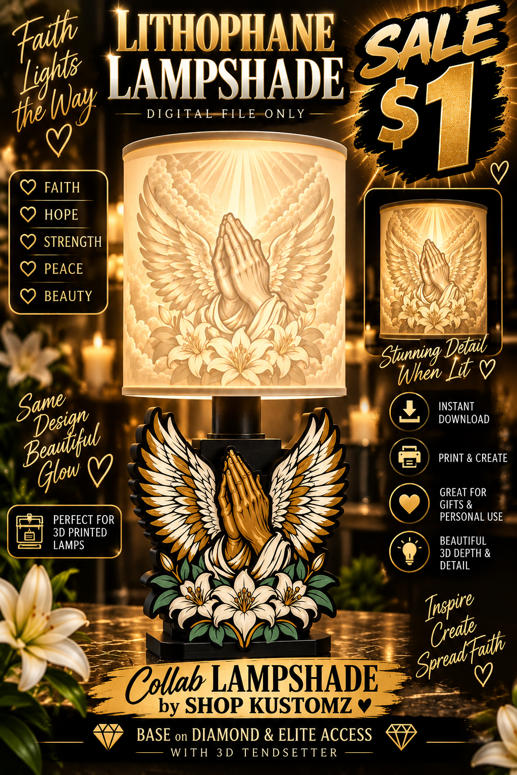 Faith & Prayer Lithophane Lampshade – Digital File