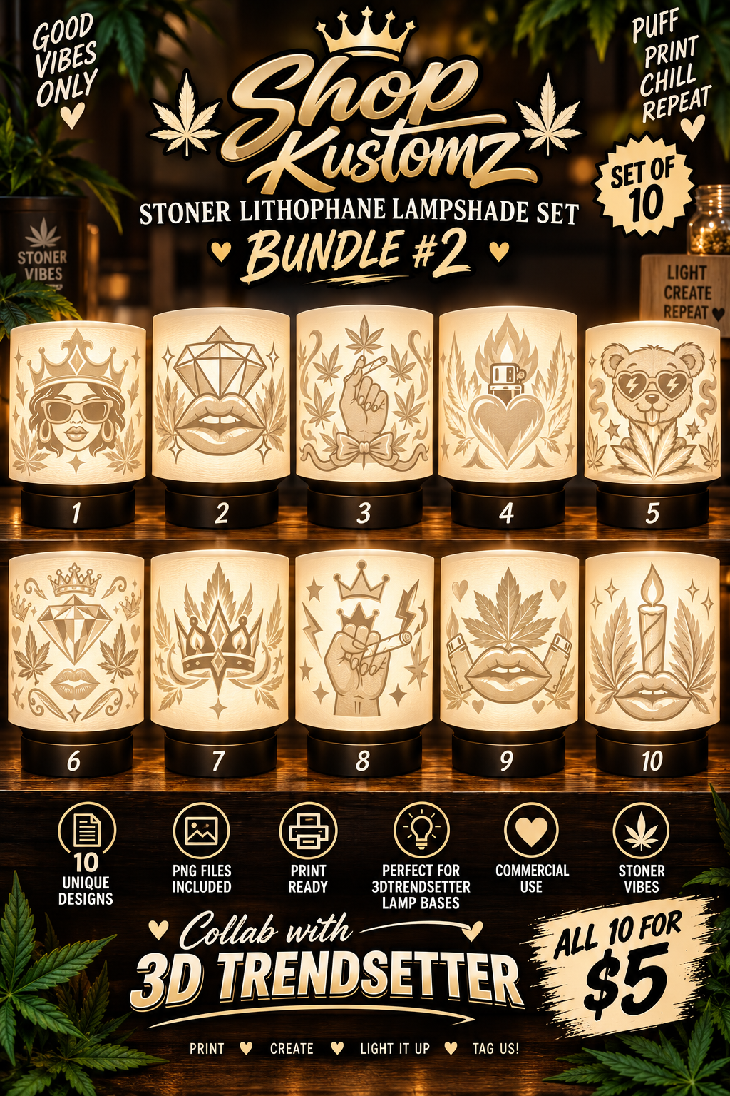 STONER #2 LITHOPHANE LAMPSHADE BUNDLE – SET OF 10