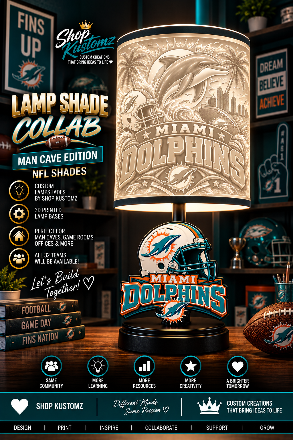 DOLPHINS MALE Sports Theme Inspired Lithophane Lampshade