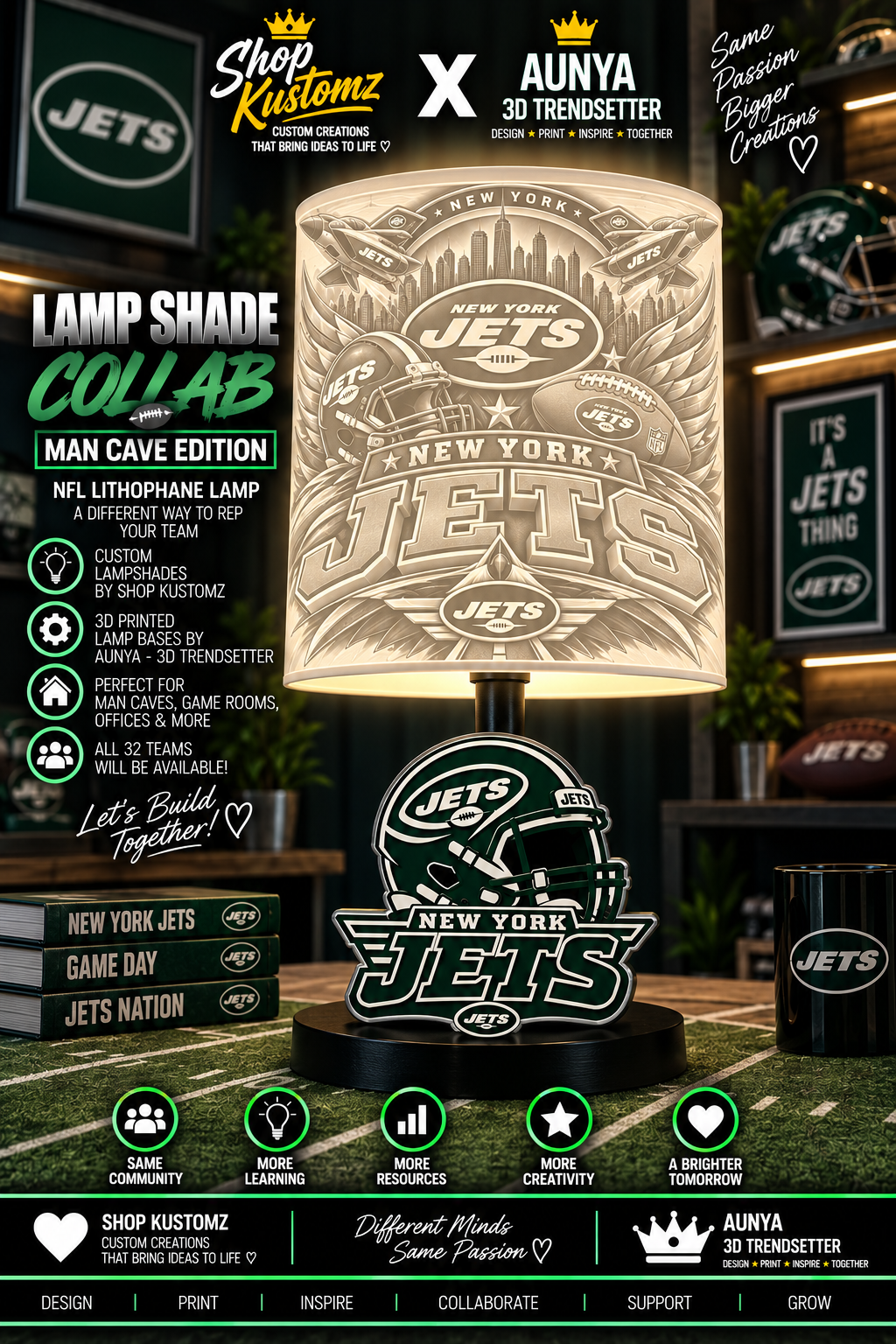 JETS MALE Sports Theme Inspired Lithophane Lampshade