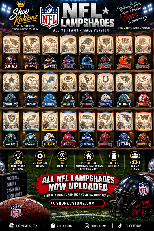ALL 32 TEAMS INCLUSIVE MALE Sports Theme Inspired Lithophane Lampshade