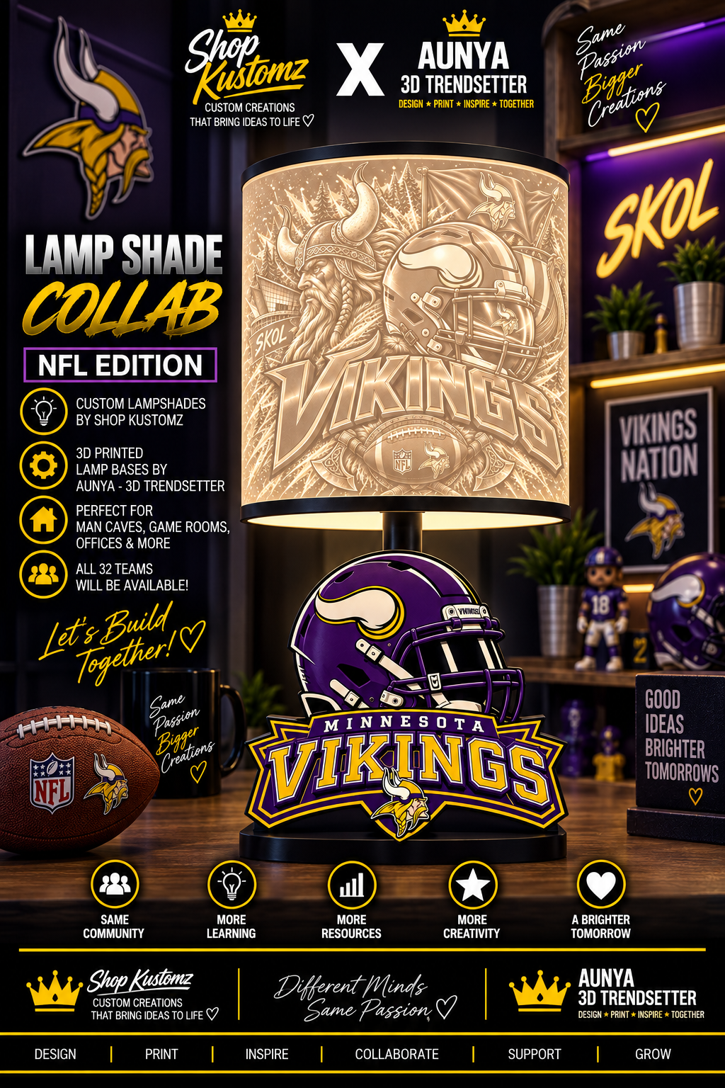 VIKINGS MALE Sports Theme Inspired Lithophane Lampshade
