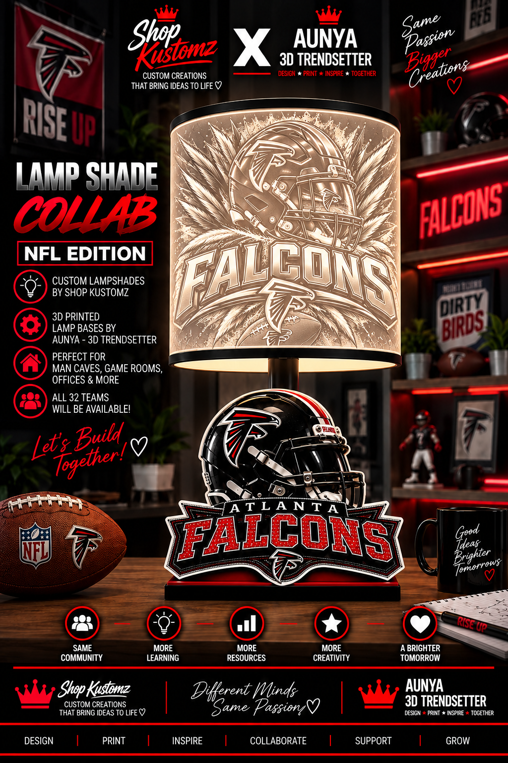 FALCONS MALE Sports Theme Inspired Lithophane Lampshade