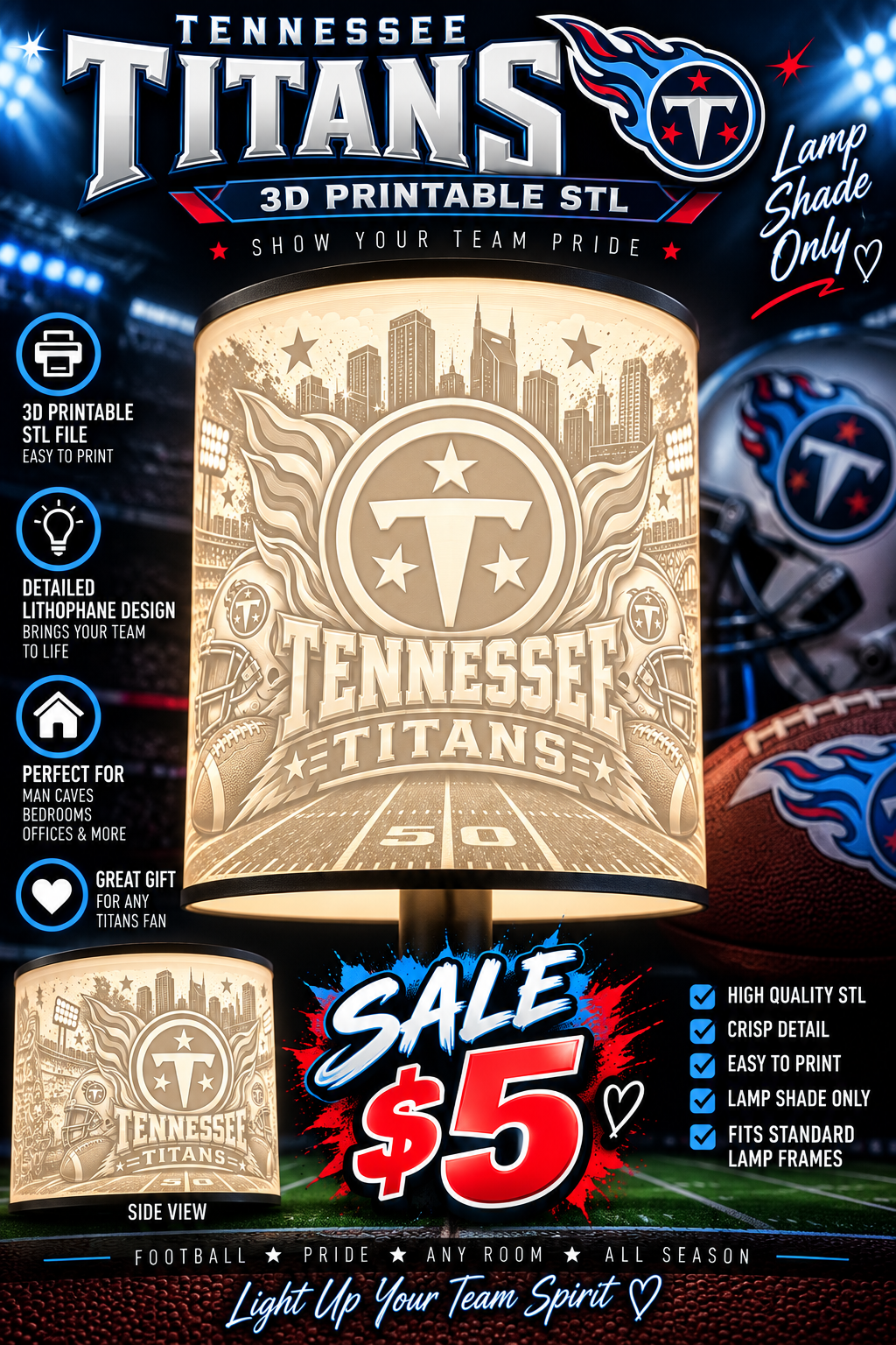 NEW TITANS LOGO Sports Theme Inspired Lithophane Lampshade (Copy)