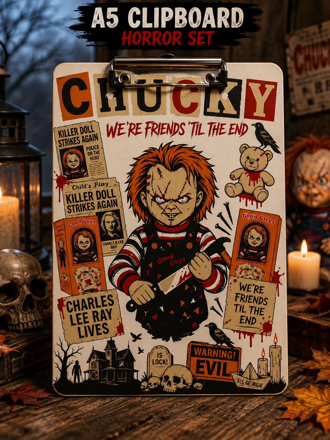 Horror Chucky A5 Clipboard STL File | 3D Print Ready | Halloween Clipboard | Digital Download | Printable Clipboard | Instant Download