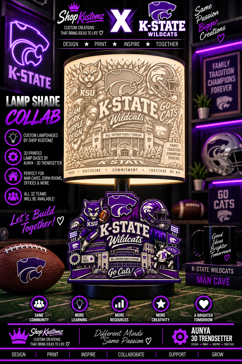 College Sports Theme Inspired Lithophane Lampshade