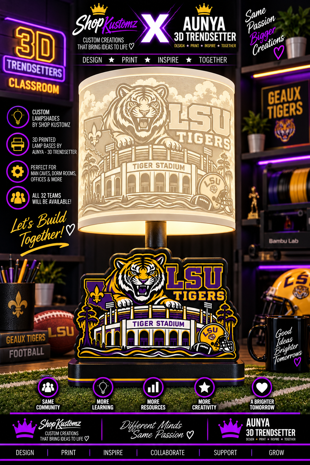 College Sports Theme Inspired Lithophane Lampshade
