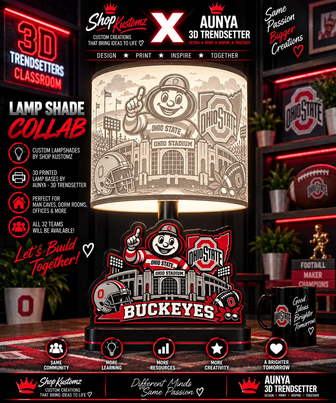College Sports Theme Inspired Lithophane Lampshade