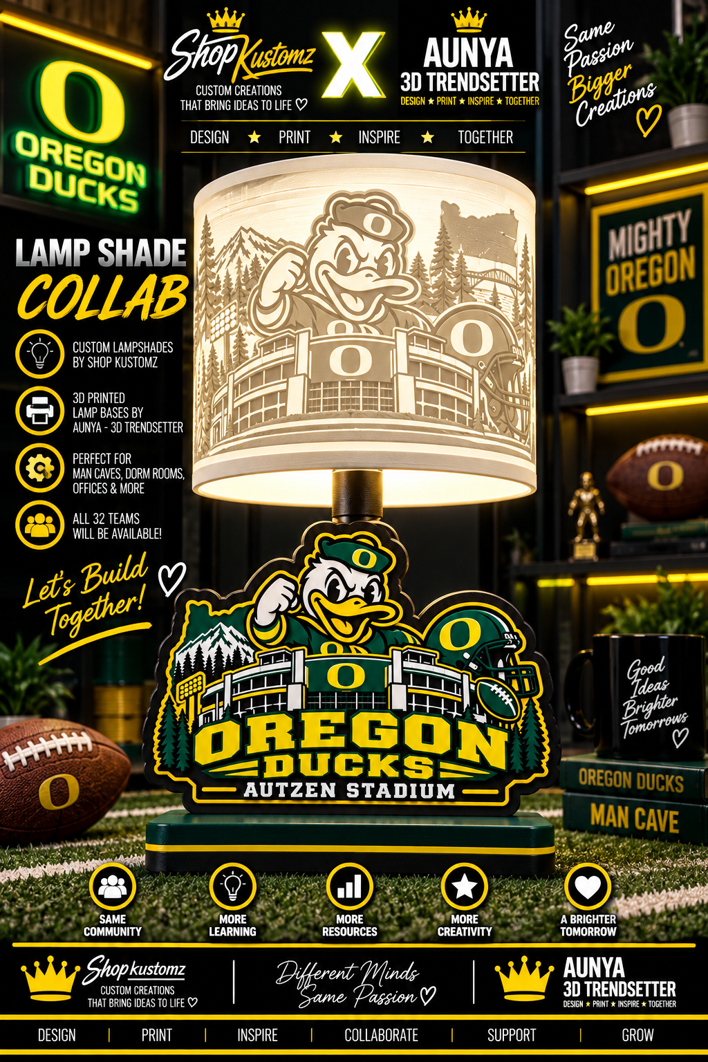 College Sports Theme Inspired Lithophane Lampshade